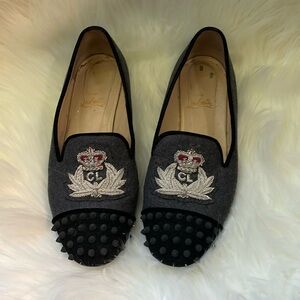 Christian Louboutin spikes and crown flannel loafers flat shoes